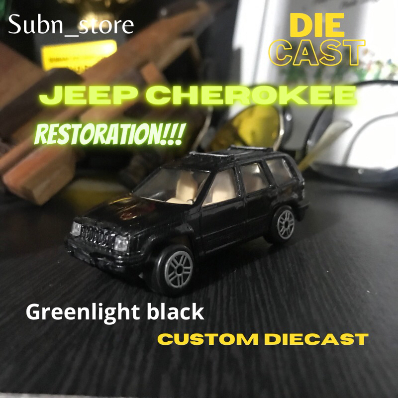 Diecast Jeep Cherokee greenlight black metal colour Custom | modifikasi diecast restorasi