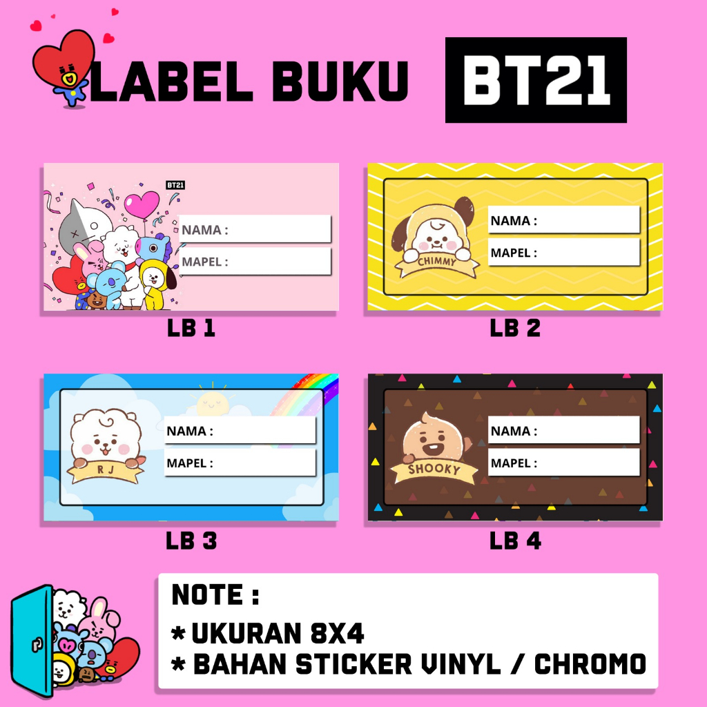 Sticker Buku BT21 | Label Buku Custom | Sticker Nama Anak | Stiker Nama Anak