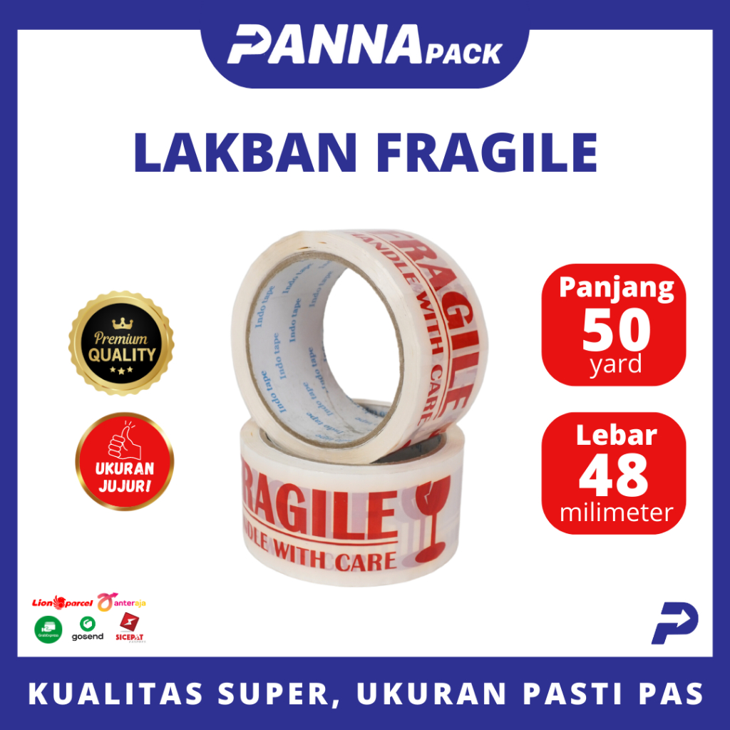 

PANNAPACK Lakban FRAGILE Pecah Belah (48mm x 50yard) OPP Tape Putih HANDLE WITH CARE