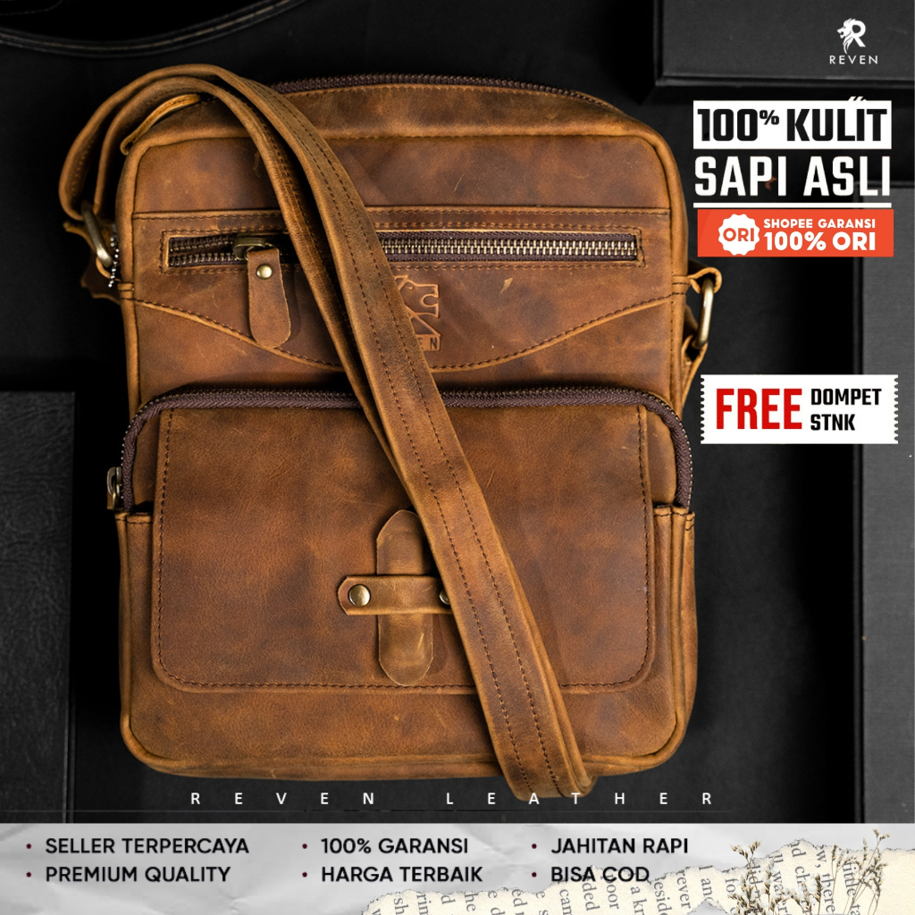 Tas Selempang Pria Kulit Asli Tas Sling Bag Travel Terbaru Rover Leather  Bahan 100% Kulit Sapi Asli