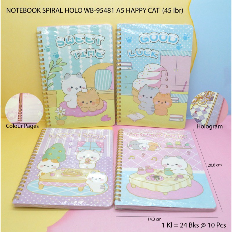 

buku notebook spiral holo motif happy cat satuan