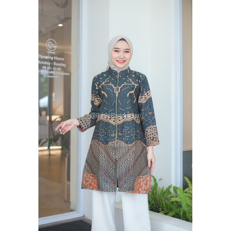 TUNIK BATIK AMEERA HIJAU BOTOL- BAHAN KATUN PREMIUM LAPIS TRICKOT