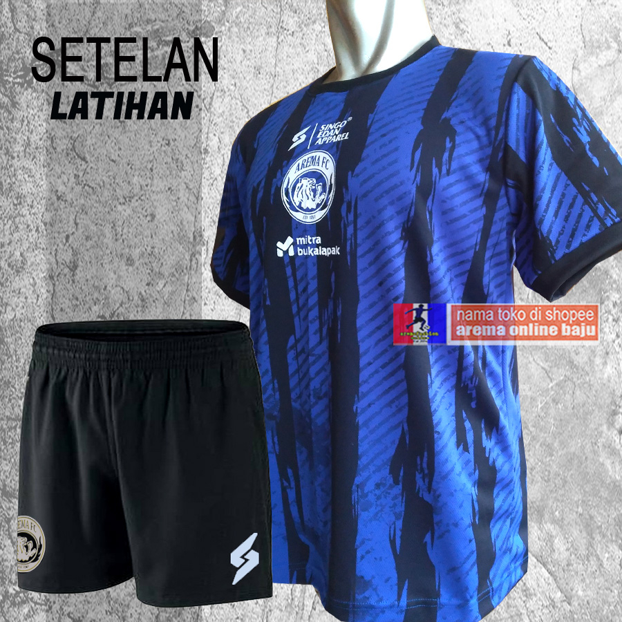 SETELAN JERSEY AREMA LATIHAN 2023 - 2024 BIRU HITAM aremafashion online baju