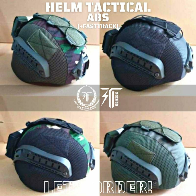 RK Helm Tactical + Cover Mich Versi Kuping Panjang Warna Hitam Hijau Loreng TNI Bahan ABS