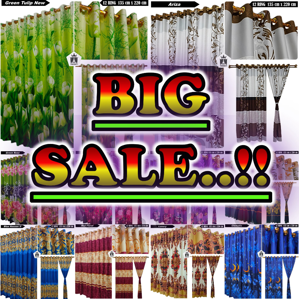 Gorden Pintu Kamar Hordeng Jendela Korden Smokring 12 Ring Tirai Motif Bunga Tulip Mawar Batik Sulta