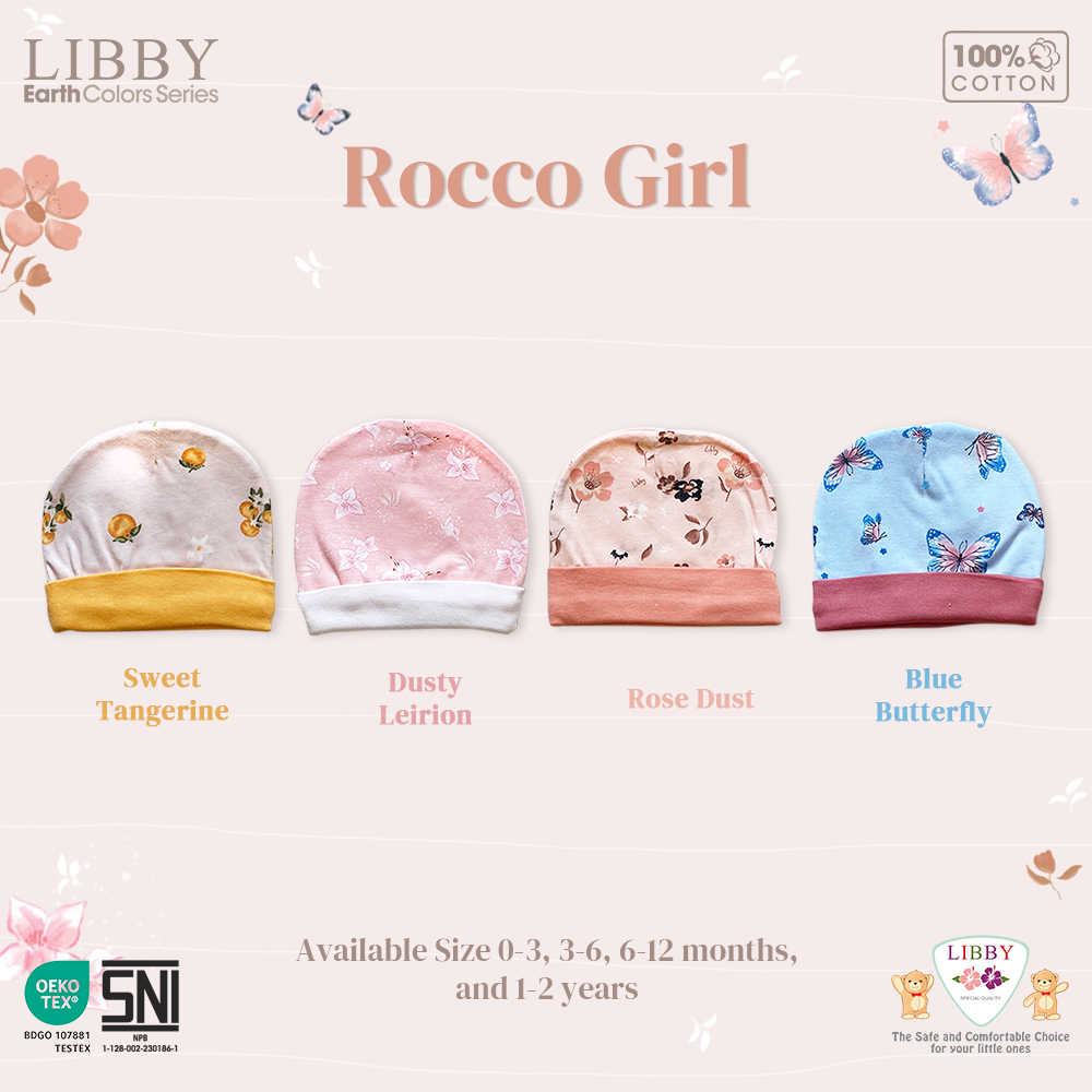 Libby Earth Series Rocco Girl Bedong / Topi / Sarung Tangan STK / Topi Lil Missy Motif Print Girl CBKS