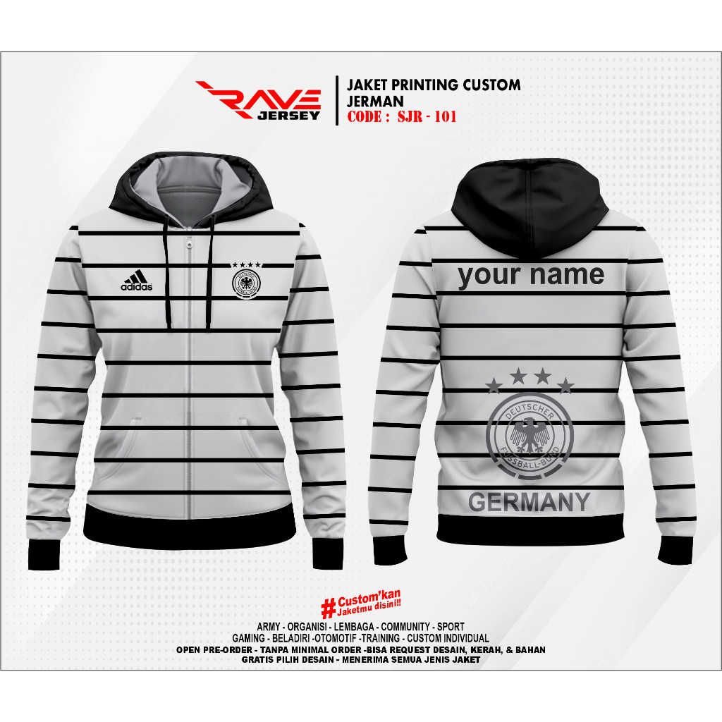 JAKET CLUB BOLA TIMNAS JERMAN FULL PRINTING SUBLIMATION CUSTOM (DESAIN SUKA SUKA)