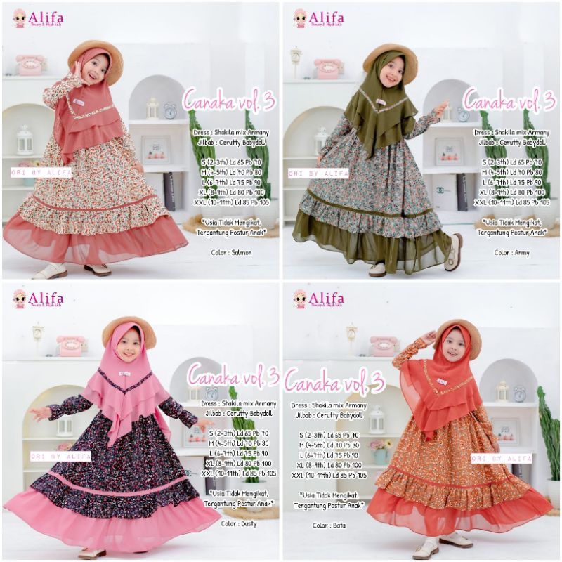 KUMPULAN Gamis Anak Motif Original Alifa Dress Muslim Kids Shakila Ceruty Premium Alifa / Canaka Cyl