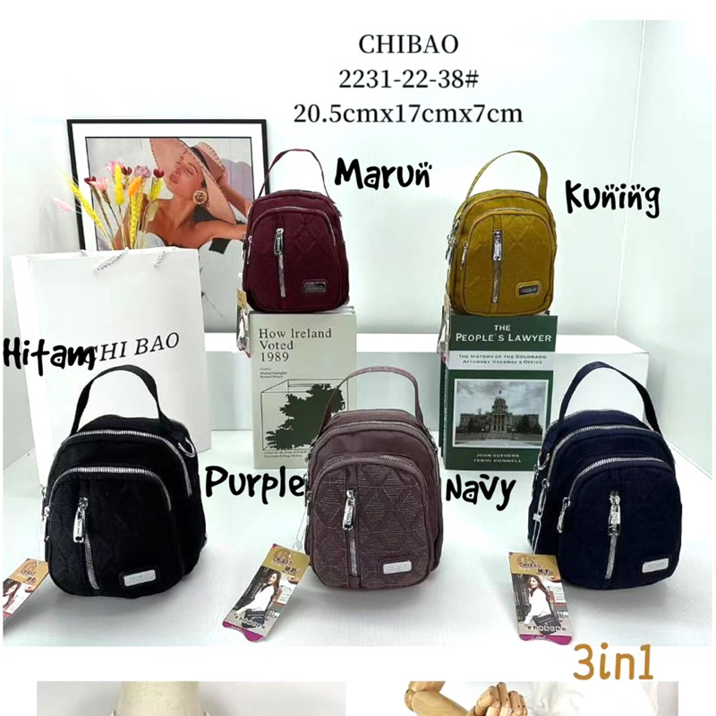 CB2231-22-38 TAS WANITA IMPORT CHIBAO 3in1 JINJING SELEMPANG RANSEL