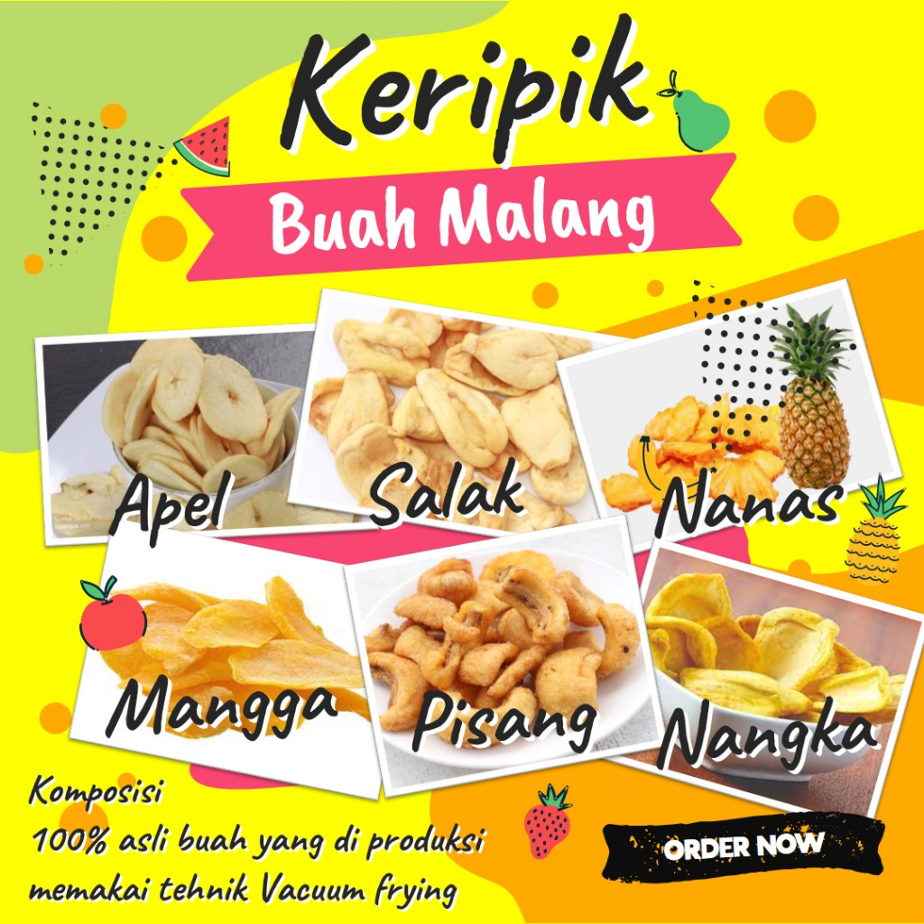 

Keripik Buah Apel Nangka Mangga Pisang Salak Nanas snack sehat dan kriuk Netto 100 Gram