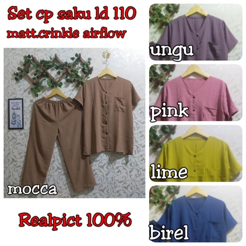 LD 110 Setelan Cp Crinkle Pendek Airflow/Setcel Crinkle Airflow Premium/Setcel Lengan Pendek