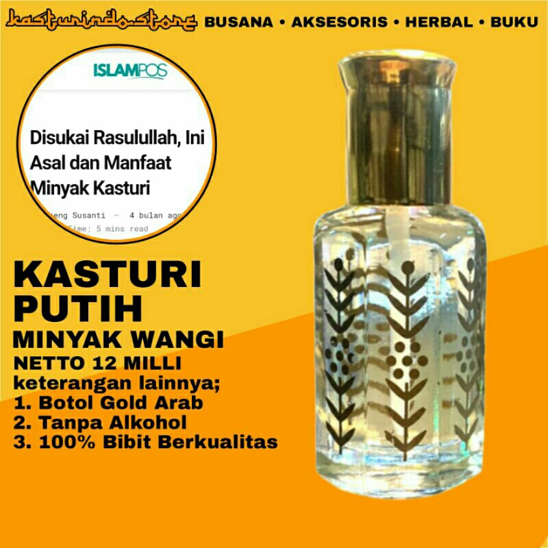 Bibit Biang Parfum Minyak Wangi Kasturi Putih Abyad Misk Oud Original 12 Milli ML Asli Kental