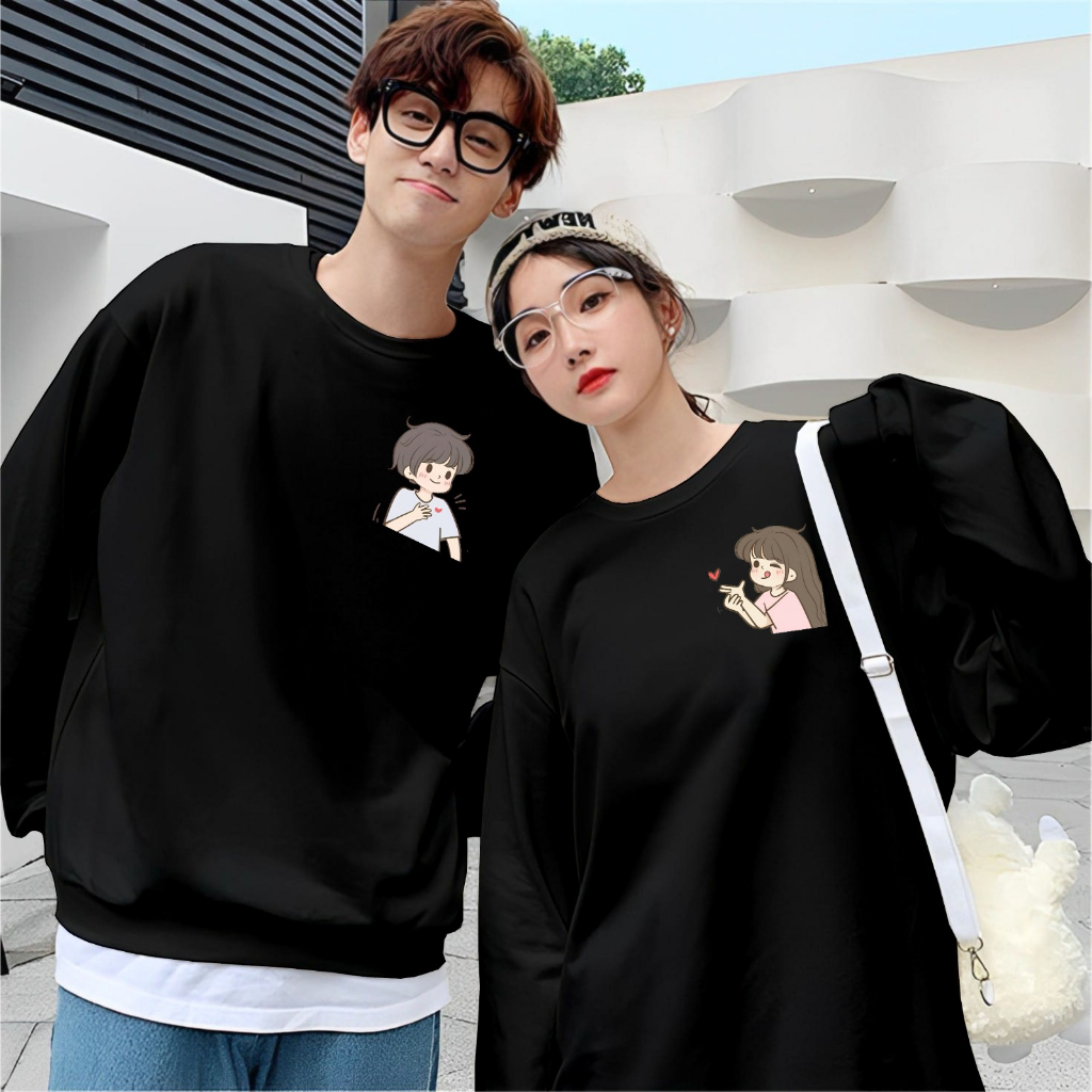 VL Kaos Couple Pasangan Lengan Panjang Pria Wanita Boy Girl Bahan Babyterry Premium / Baju Kapelan