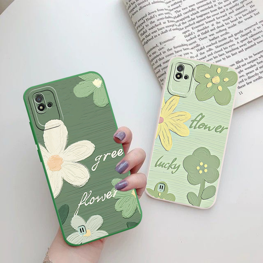 [RLN6] Softcase Macaron Prokamera Realme Narzo 50i/C11 2021/C20 Motif Bunga Green Flower - Case Lucu