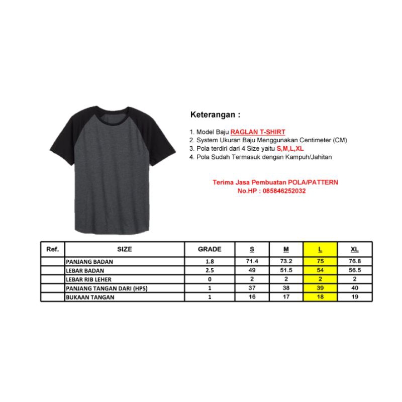 Pola kaos raglan