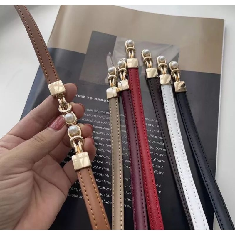 Ikat Pinggang Wanita Thin Mutiara Kecil Belt Fhasion Kulit Pu Gesper SabukL047