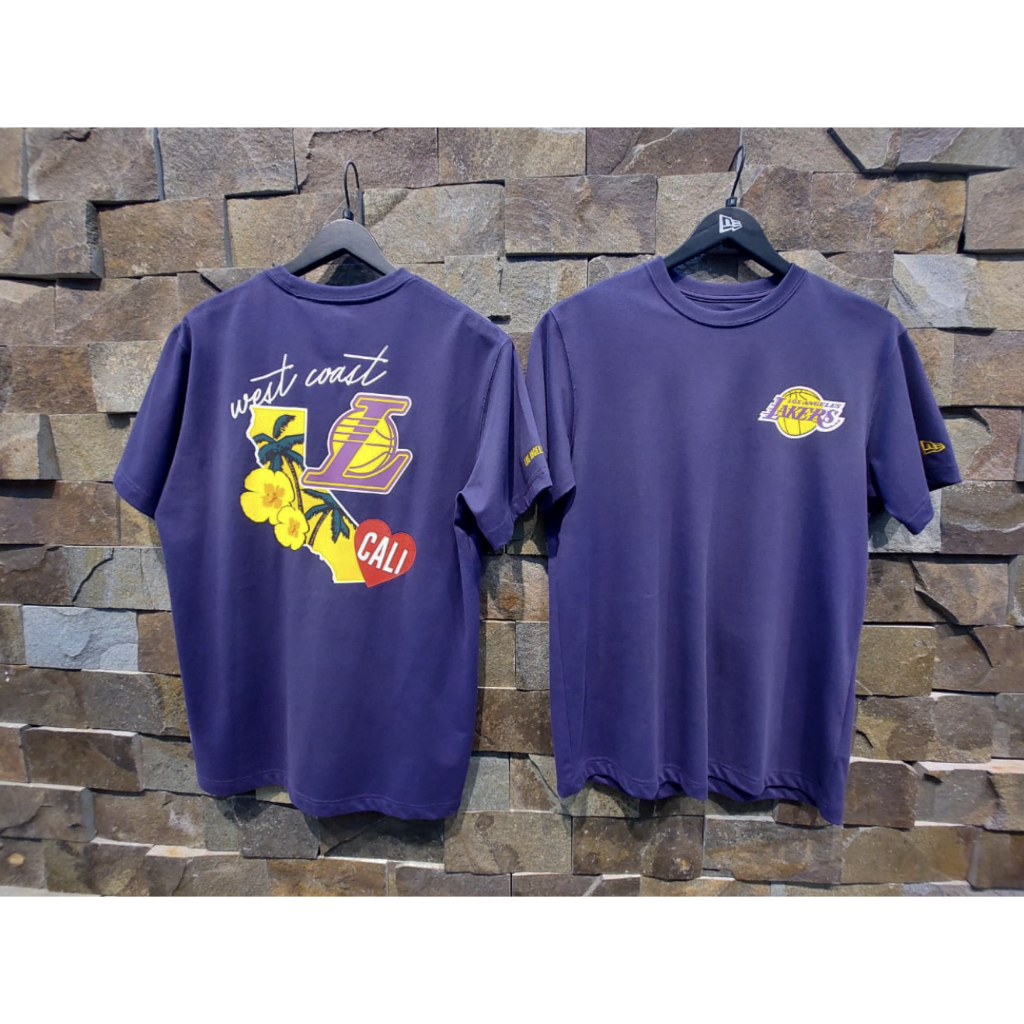 Kaos Pria New Era Los Angeles Lakers NBA City Cluster Purple T-Shirt 100% Original Resmi