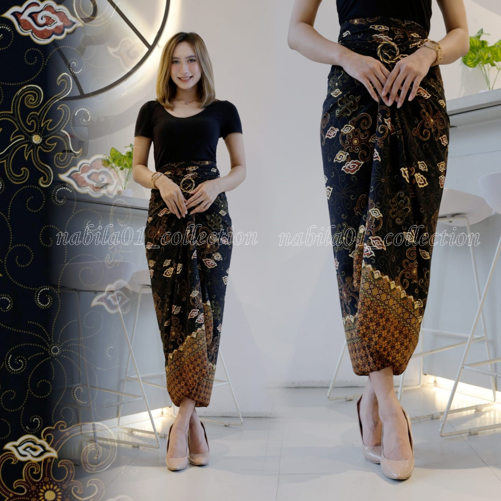 ROK LILIT BATIK PREMIUM GOLD FOIL / BAWAHAN WANITA / MEGA MENDUNG SILVER