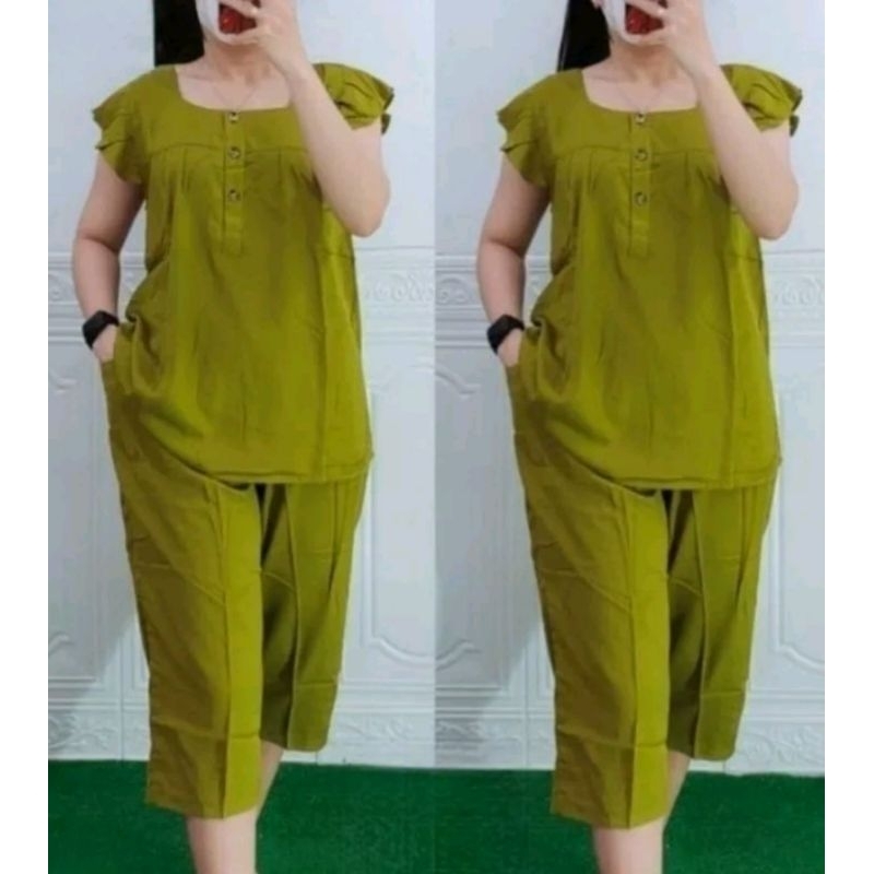 Setelan Bangkok  Rayon Premium Adem One Set Rayon Kancing 3 Polos