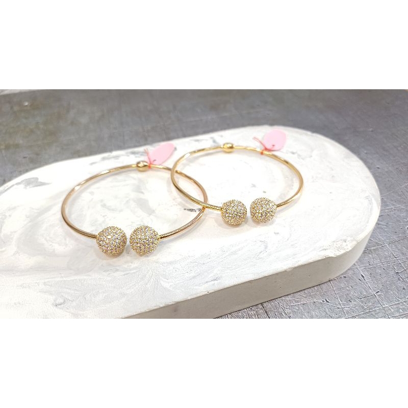 Bangle Gelang oval Bola / Boba cor mata Emas Asli 8K