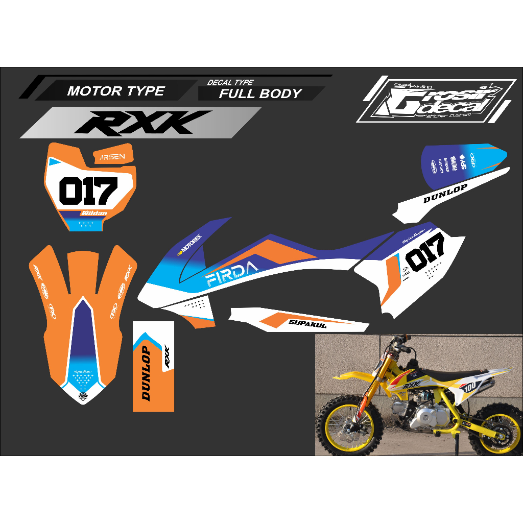 Sticker Mini Trail LENKA / RXK / PC MOTO / MINI MOTO 50cc Full Body Bebas Reques