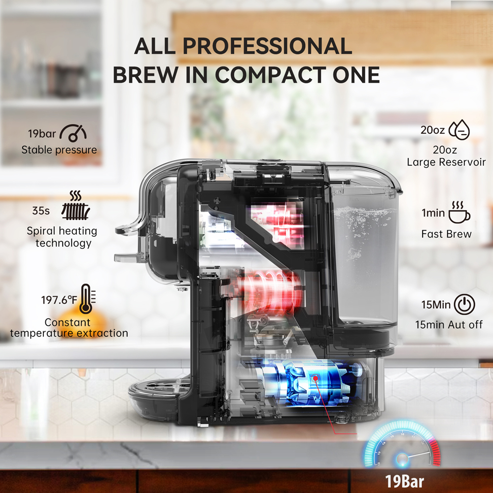 HiBREW Mesin Kopi Kapsul 5 in 1 for Nespresso Dolce Gusto 19 Bar - H2B - Black