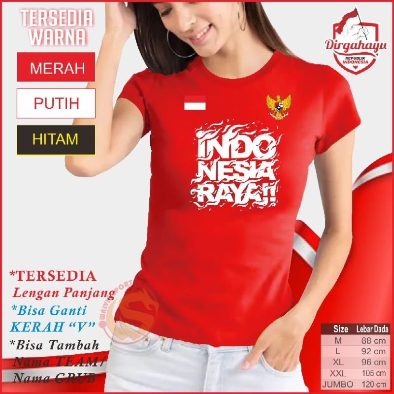 Kaos 17 Agustus Baju Agustusan  SENAM Merah  Putih Kaos Fitnes Lari Gym Olahraga WANITA Ladies Indonesia
