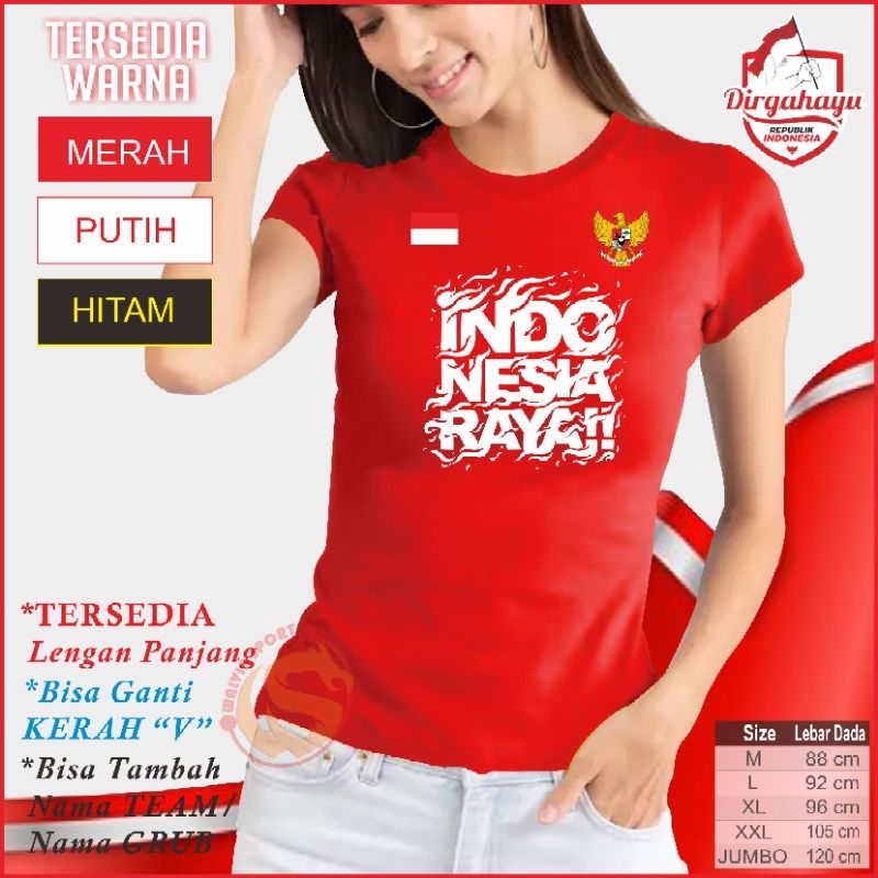 Kaos 17 Agustus Baju Agustusan  SENAM Merah  Putih Kaos Fitnes Lari Gym Olahraga WANITA Ladies Indon