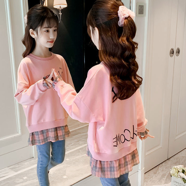 babyfit 3-10thn sweater lengan panjang anak perempuan checked smile blus import my-0709