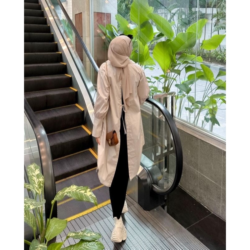 Sahira Long Shirt Kemeja Tunik Outer Tali Belakang