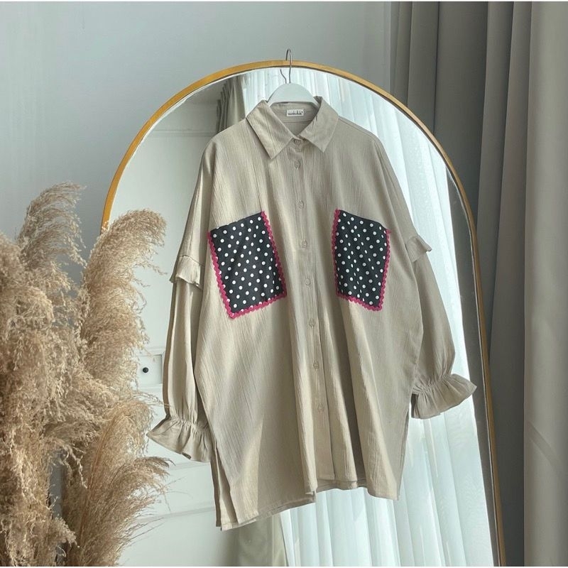 Nuna Shirt Polka kemeja pocket Polka Batwing Oversized