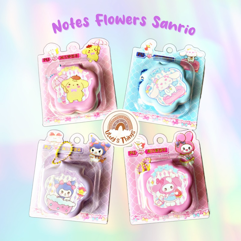 

notes bubble flower shape motif sanrio kuromi / melody / cinnamorol / pompompurin