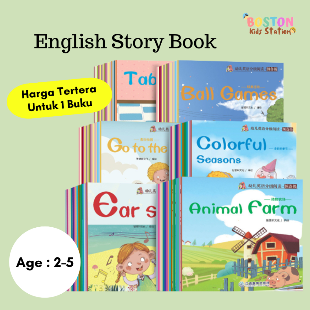 BOSTON - Buku Cerita Anak Bahasa Inggris Kalimat Singkat Umur 1 2 3 Tahun | Buku Belajar Kosa Kata B