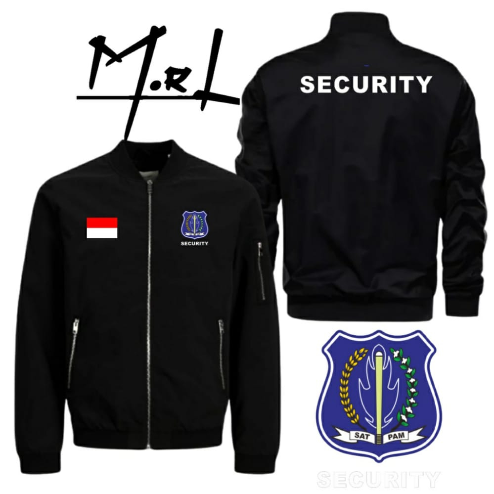 JAKET BOMBER HITAM LOGO SATPAM/SECURITY TERBARU DAN TERMURAH
