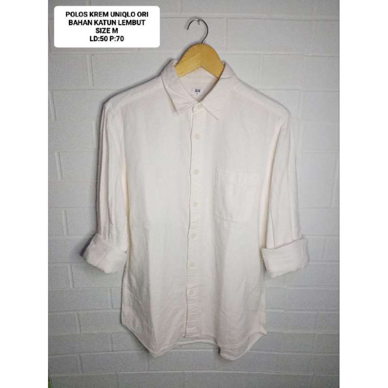 KEMEJA FLANEL CREAM UNIQLO ORI SIZE M BAHAN KATUN LEMBUT