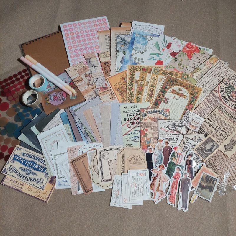 

100pcs++ vintage journal kit with album scrapbook notebook