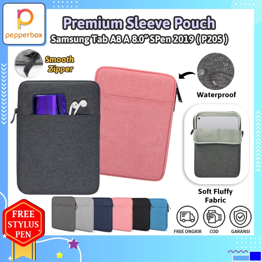 Samsung Tab A 8 inch S Pen P200 P205 Soft Sleeve Pouch Tas Ola Tablet Cover Sarung Pelindung Waterpr