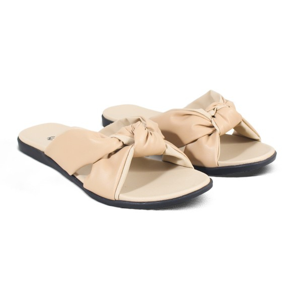 Sandal Wanita Teplek H 3865 Brand Hertz Sandal Slop Kondangan Santai Jalan Jalan Trendi Berkualitas - Krem