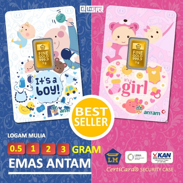 LM Logam Mulia Emas Antam 0.5 gr 1 gr 2 gr 3 gr gram Kado Bayi Souvenir Gift Baby Boy Baby Girl Bayi