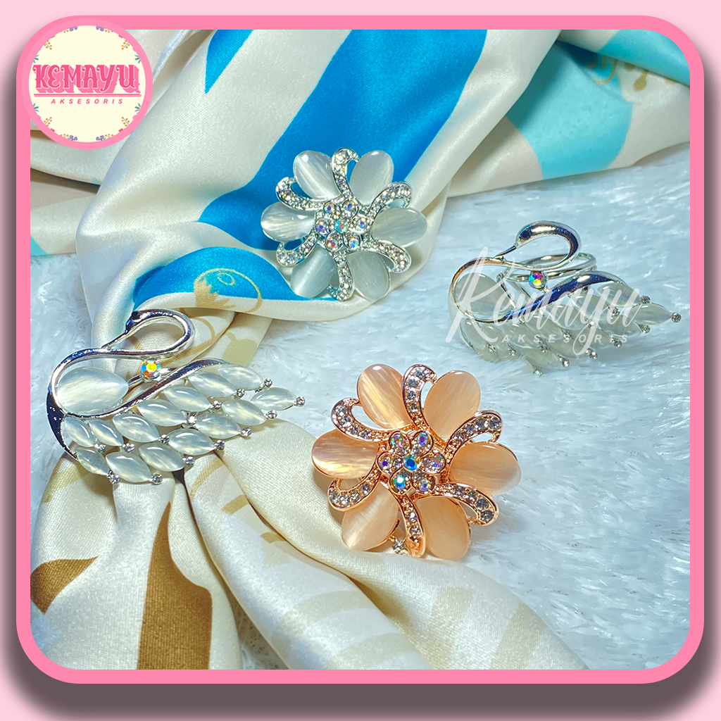 Ring Bros Hijab Motif Bunga Dan Angsa Premium / Cincin Kerudung / Kolong Hijab
