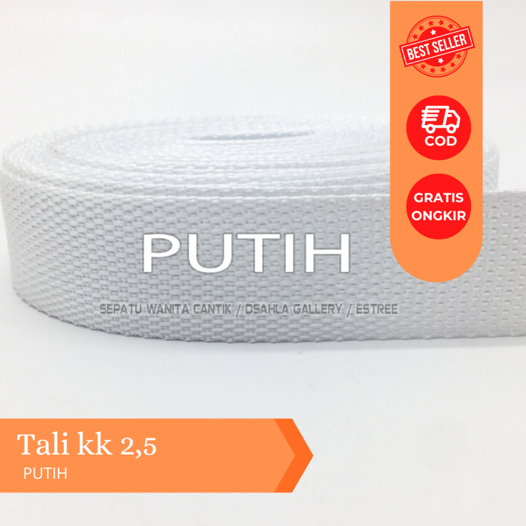 Tali webbing warna Putih / Tali Webing 2.5 cm Tebal Kuat/ Tali Sling / Tali Webbing / Pita Bisban / 