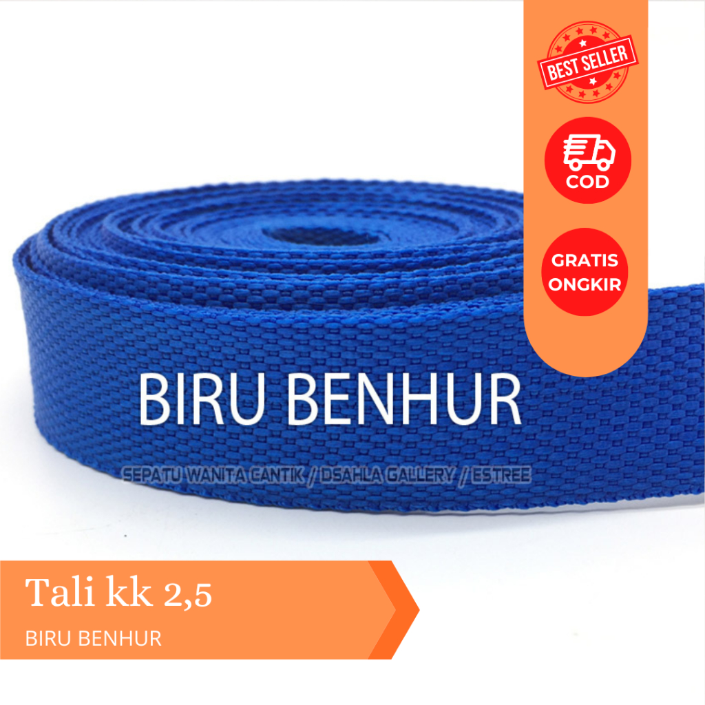 Tali webbing warna Biru Benhur / Tali Webing 2.5 cm Tebal Kuat/ Tali Sling / Tali Webbing / Pita Bis