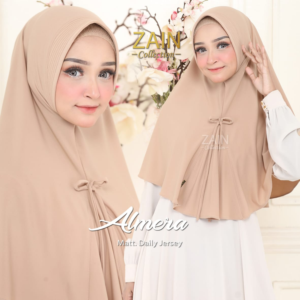 Zain Collection Hijab Instan Bergo Almera - Jilbab Instan Motif Pita Bahan Jersey Korea