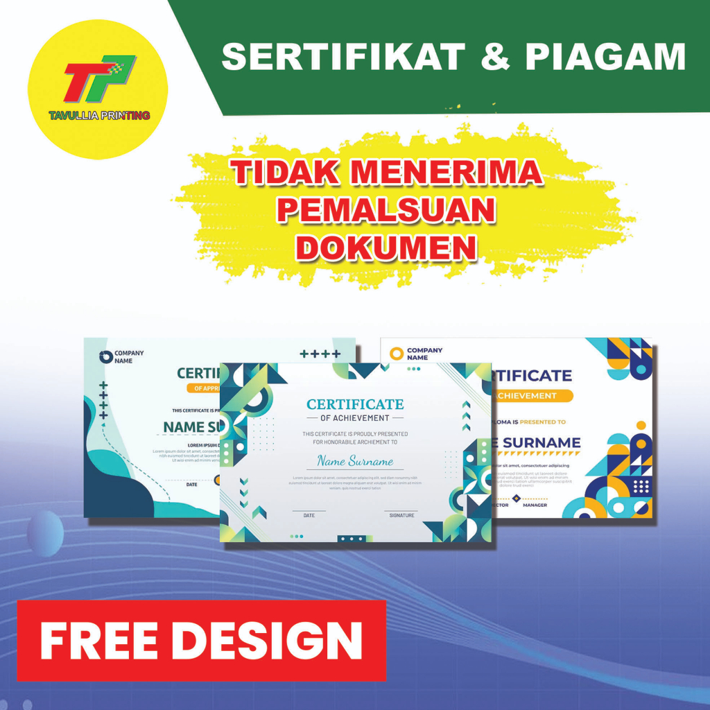 

Cetak Sertifikat & Piagam Custom Bahan Fancy 1 Muka / 2 Muka ( Ukuran A4 )