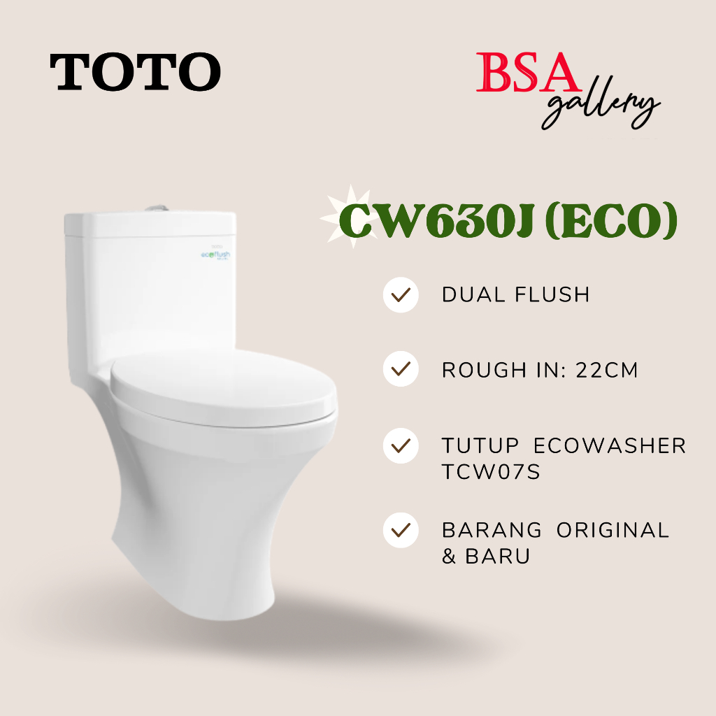 KLOSET TOTO CW630J TUTUP ECOWASHER ORIGINAL / KLOSET DUDUK TOTO