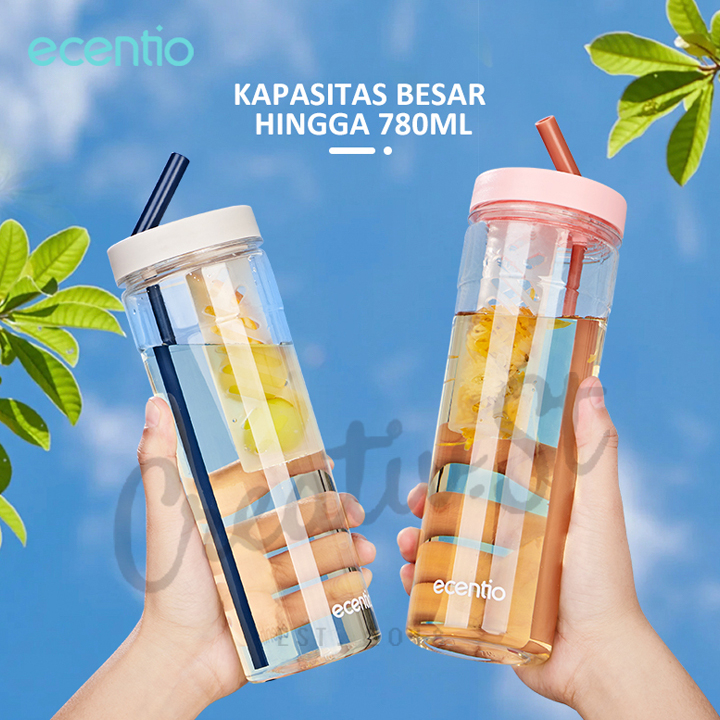 Botol Minum Sedotan Transparan Tumbler Infused Ecentio