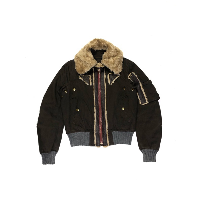 Semantic Design Bomber Jacket With Fur