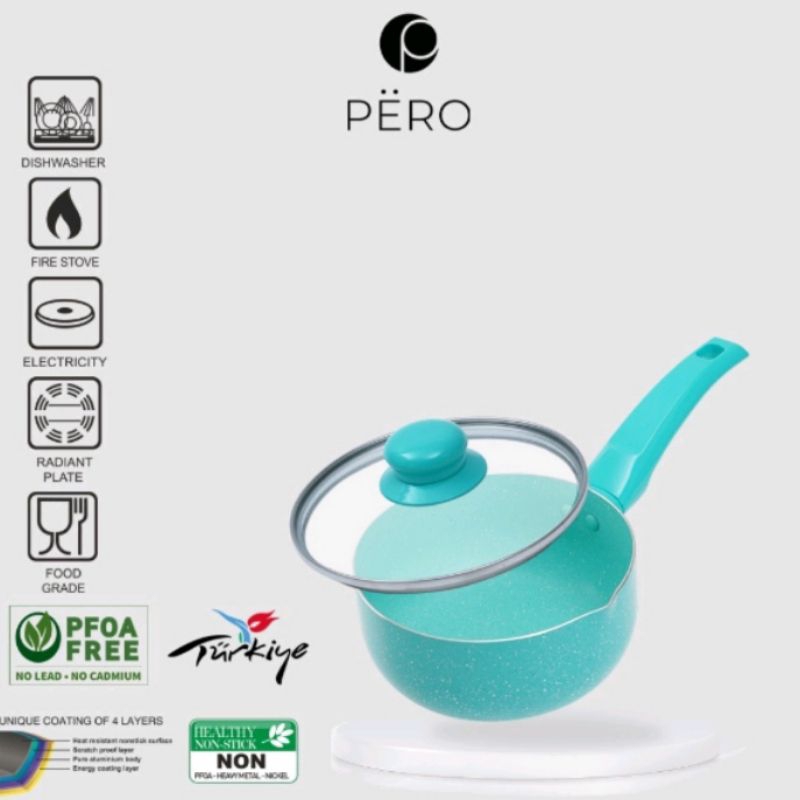 PERO Sauce Pan 16 cm + Lid Panci Antilengket Panti Anti Lengket Panci Bertutup Panci Bergagang