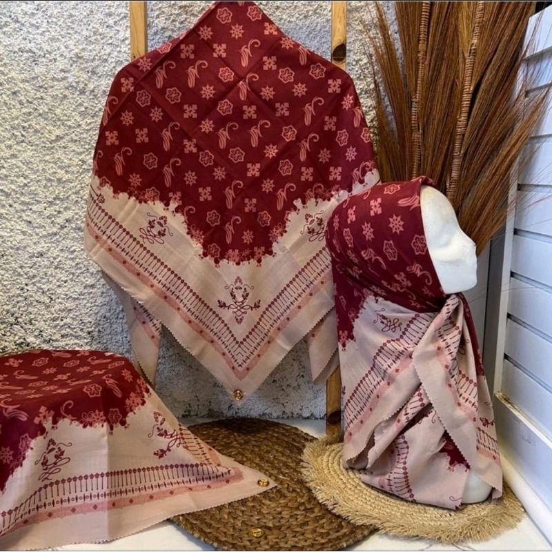 hijab segiempat motif anggrek warna maroon krudung voal premium