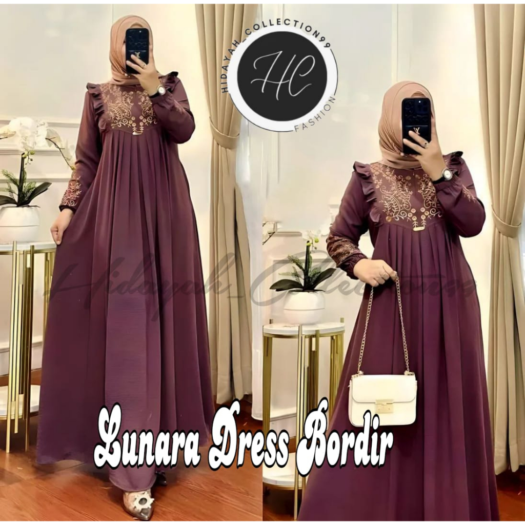 Gamis Bordir Terbaru 2024 nivea Dress Import Fashion Wanita Melayu Aplikasi Bordir Dress Kodangan Ba